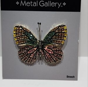 Metal Gallery Gold Tone With Colorful Rhinestones Butterfly Brooch Pin New